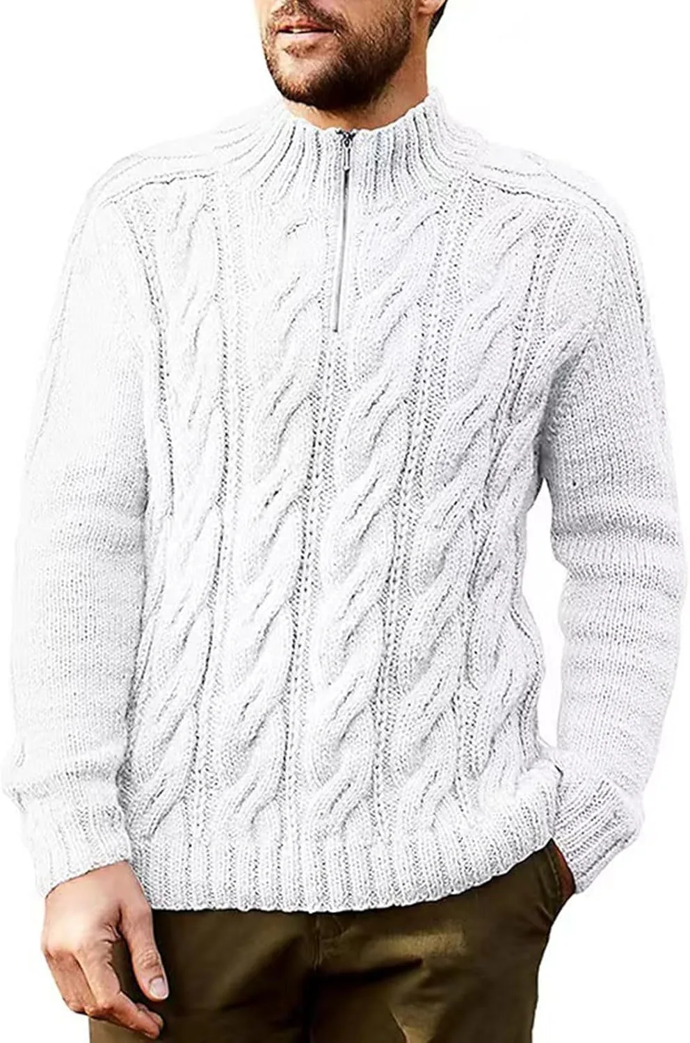 Мужской полузастегивающийся свитер Cambkatl с воротником-стойкой — облегающий, с длинными рукавами, кабельной вязкой
Мужской полузастегивающийся свитер Cambkatl с воротником-стойкой — облегающий, с длинными рукавами, кабельной вязкой