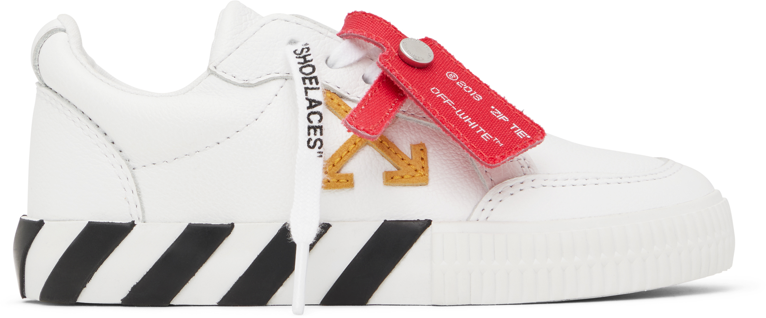 Детские белые кроссовки из вулканизированной кожи Off-White, White/Ocher yellow 
Детские белые кроссовки из вулканизированной кожи Off-White, White/Ocher yellow