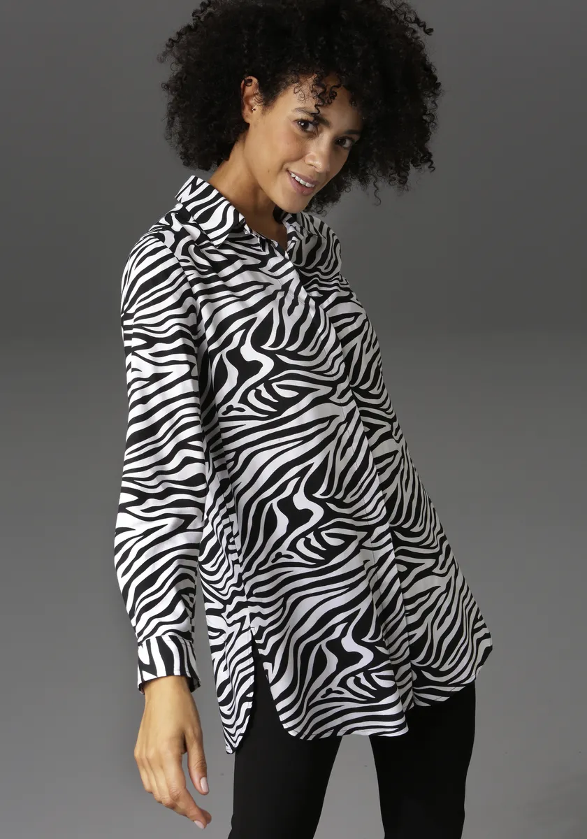 Длинная блузка Aniston CASUAL в полоску под зебру, черный
Длинная блузка Aniston CASUAL в полоску под зебру, черный