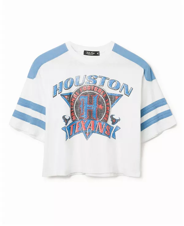 Женская укороченная футболка в полоску с символикой команды НФЛ "Хьюстон Тексанс". Junk Food Clothing, белый
Женская укороченная футболка в полоску с символикой команды НФЛ "Хьюстон Тексанс". Junk Food Clothing, белый