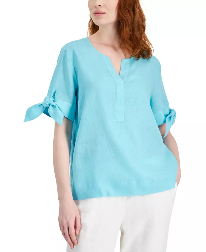 Женская блуза с разрезом на горловине и завязывающимися манжетами, 100% лен Charter Club, синий
Женская блуза с разрезом на горловине и завязывающимися манжетами, 100% лен Charter Club, синий