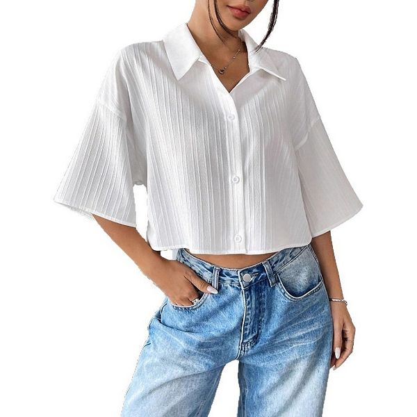 Женская блузка с коротким рукавом casual loose lapel collared button down crop Yesfashion
Женская блузка с коротким рукавом casual loose lapel collared button down crop Yesfashion