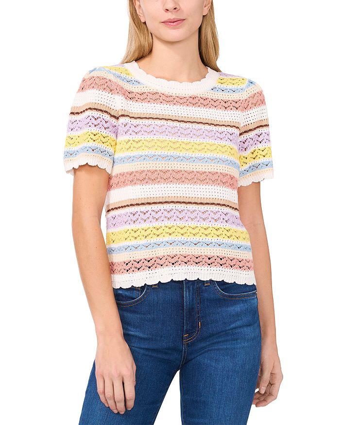 Топ с полосками в технике пойнтелле CeCe, белый
Топ с полосками в технике пойнтелле CeCe, белый