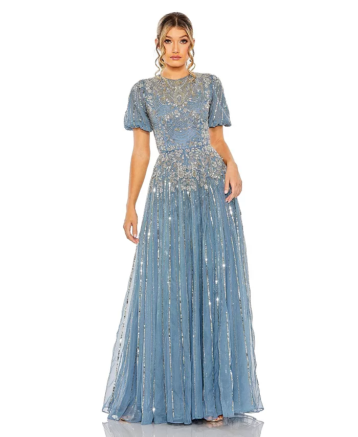 Женское платье А-силуэта с высоким воротником, пышными рукавами и декоративными элементами Mac Duggal, синий
Женское платье А-силуэта с высоким воротником, пышными рукавами и декоративными элементами Mac Duggal, синий