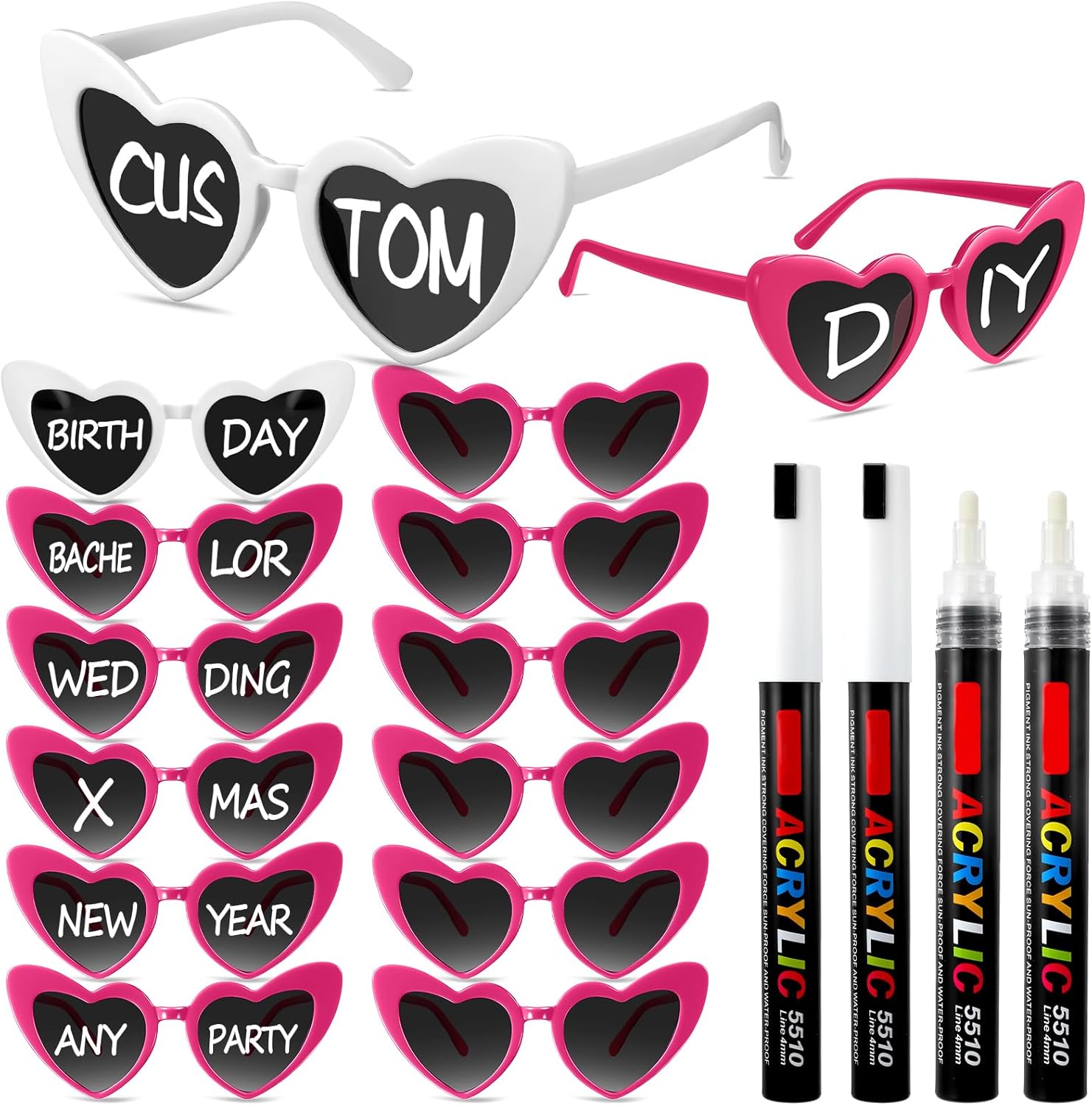Персонализированные солнцезащитные очки в форме сердца от Flutesan. Набор очков в форме сердца с маркерами для самостоятельного изготовления свадебных сувениров, Hot Pink and White
Персонализированные солнцезащитные очки в форме сердца от Flutesan. Набор очков в форме сердца с маркерами для самостоятельного изготовления свадебных сувениров, Hot Pink and White