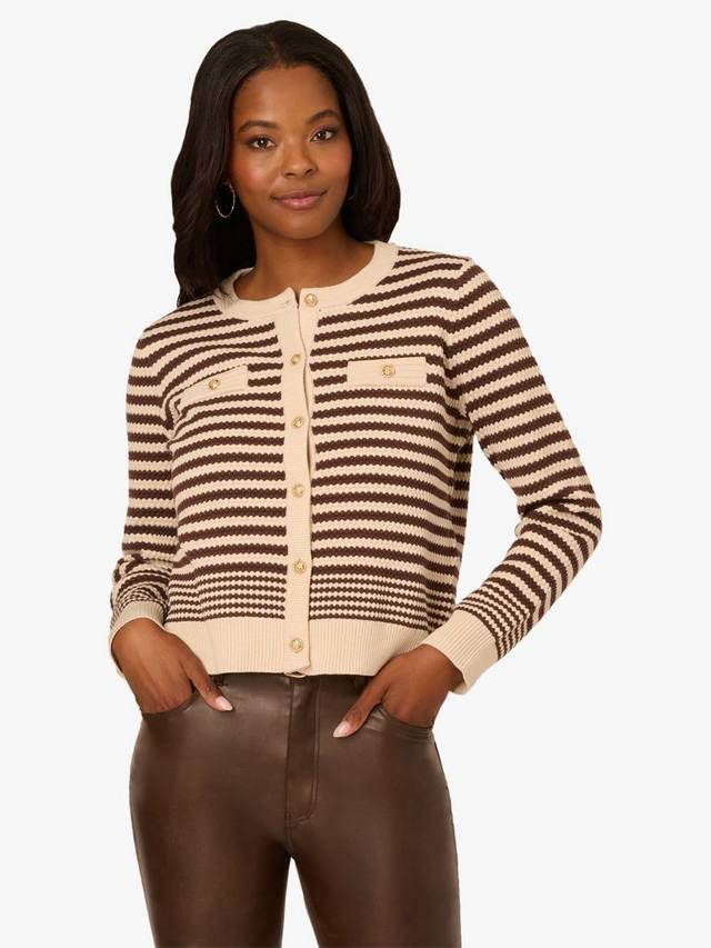 Кардиган с круглым вырезом в полоску Adrianna Papell, Cream/Dark Brown
Кардиган с круглым вырезом в полоску Adrianna Papell, Cream/Dark Brown