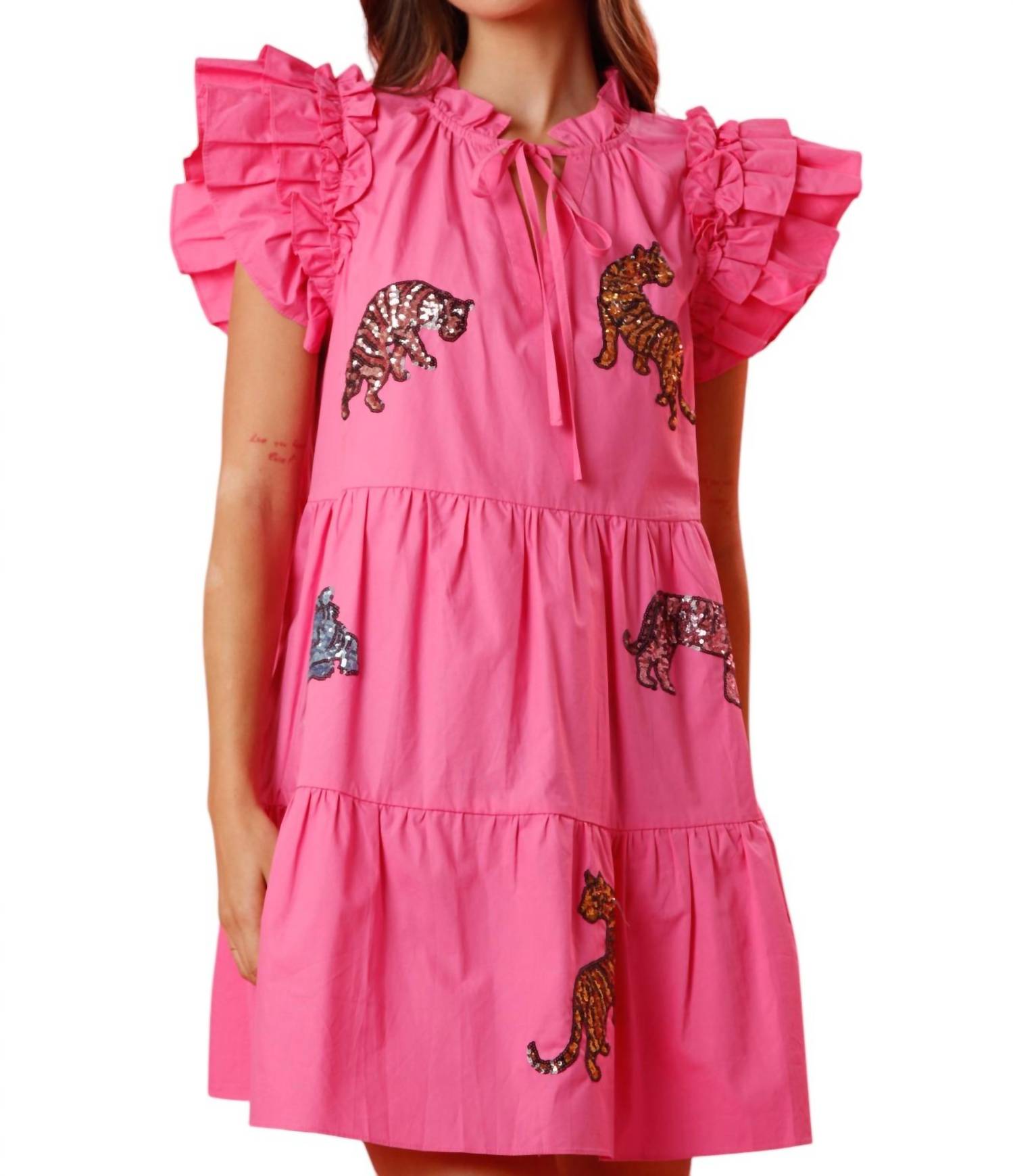 Мини-платье с пайетками и тигровым принтом в розовом цвете Peach Love
Мини-платье с пайетками и тигровым принтом в розовом цвете Peach Love