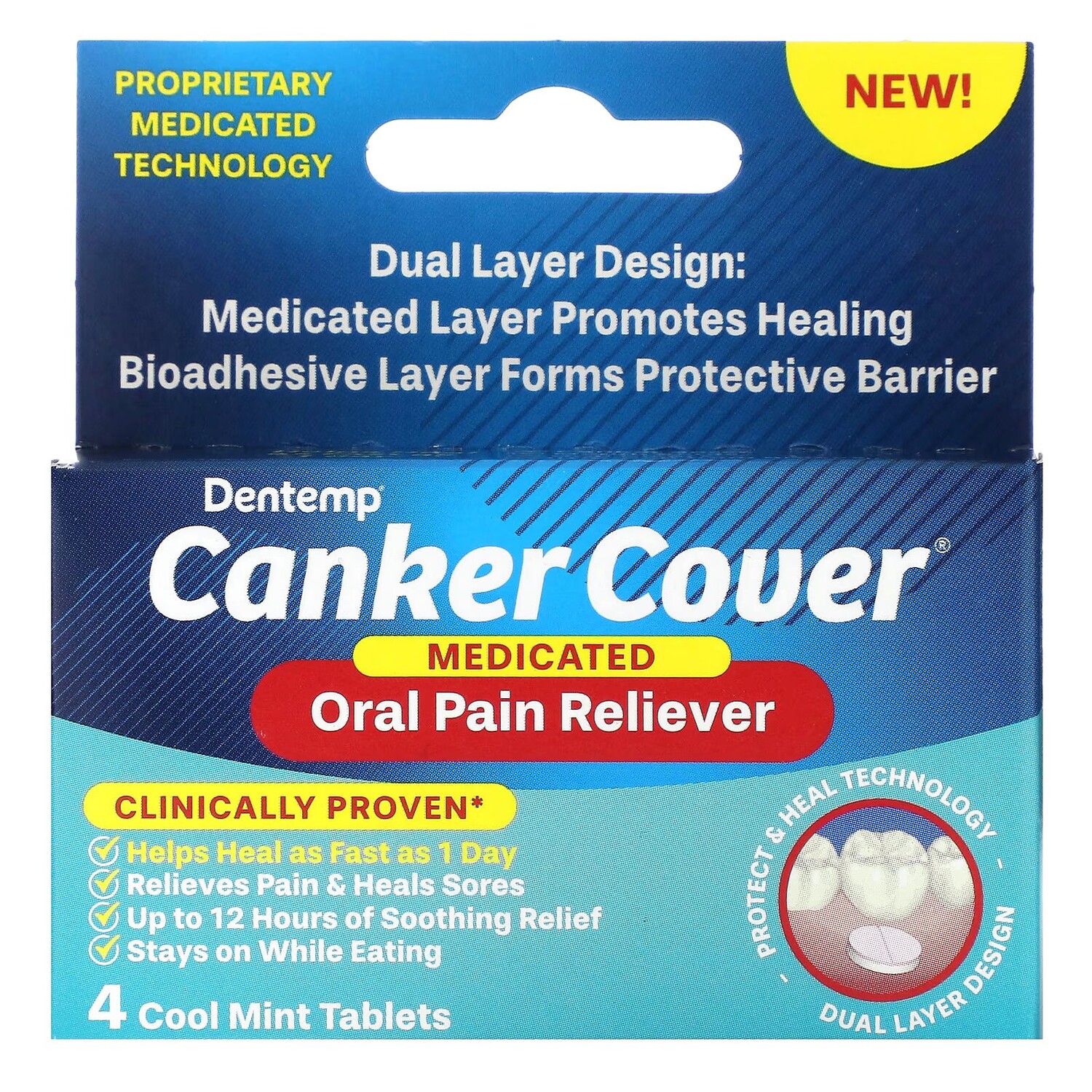 Canker Cover, Лекарственное обезболивающее в полости рта, 4 крутые мятные таблетки Dentemp
Canker Cover, Лекарственное обезболивающее в полости рта, 4 крутые мятные таблетки Dentemp