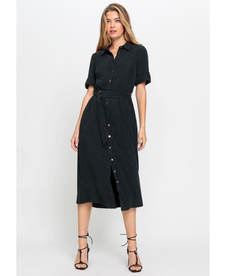 Женское платье-рубашка А-силуэта из жатой ткани Olsen, Black
Женское платье-рубашка А-силуэта из жатой ткани Olsen, Black