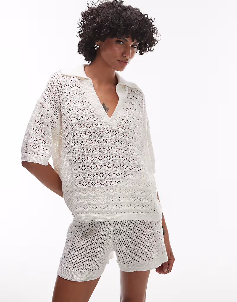 Топ-поло цвета слоновой кости с открытыми стежками Topshop
Топ-поло цвета слоновой кости с открытыми стежками Topshop