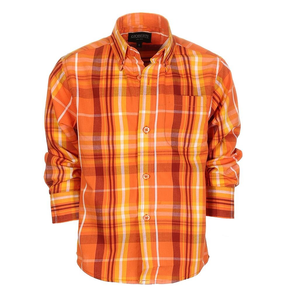 Рубашка в клетку и клетку с длинными рукавами Gioberti для мальчиков на пуговицах, цвет Orange Yellow Brown