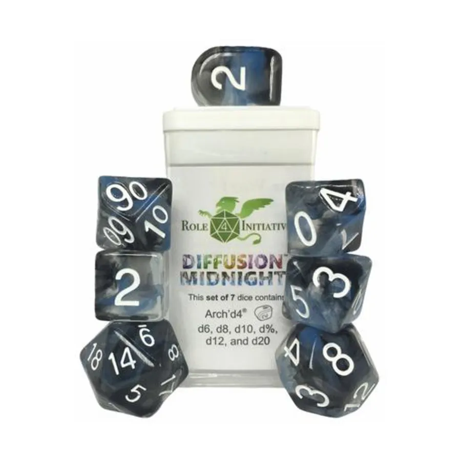 Многогранные игральные кости — полночь, арка d4 с белыми цифрами (7), Game Dice - Diffusion (Role 4 Initiative)
Многогранные игральные кости — полночь, арка d4 с белыми цифрами (7), Game Dice - Diffusion (Role 4 Initiative)