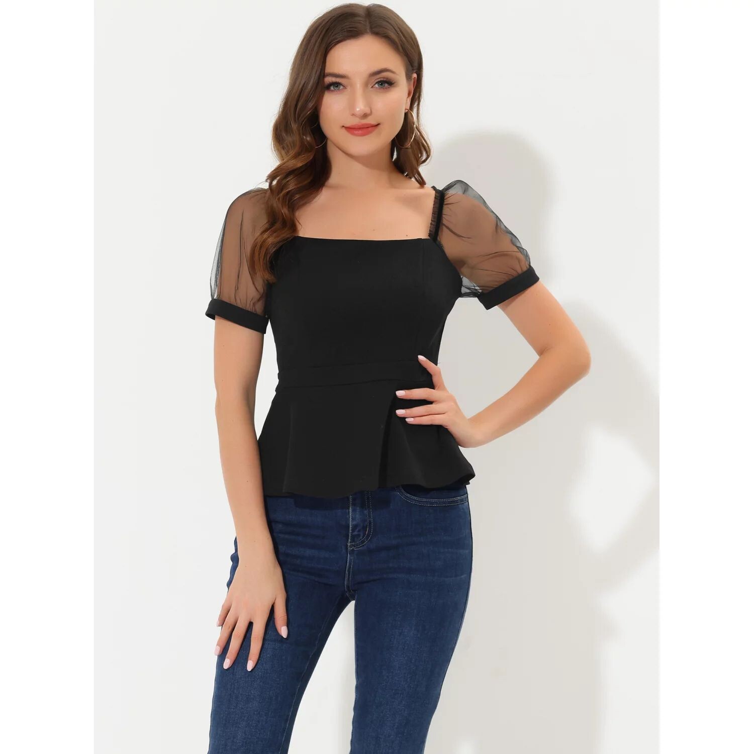 Женские топы с квадратным вырезом и пышными рукавами и баской ALLEGRA K, черный
Женские топы с квадратным вырезом и пышными рукавами и баской ALLEGRA K, черный