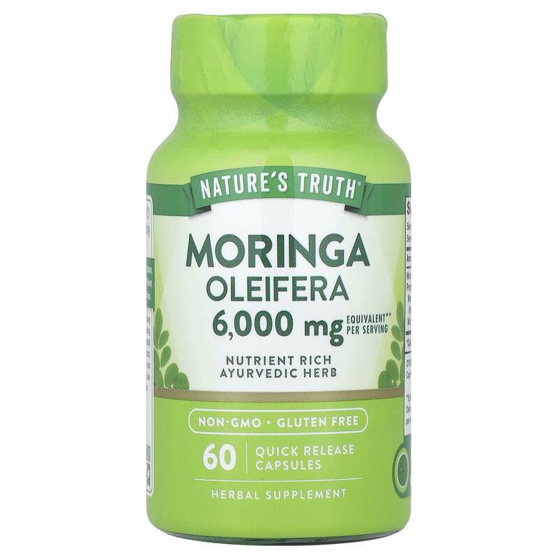 Nature's Truth, Moringa Oleifera, 6000 мг, 60 капсул с быстрым высвобождением (3000 мг в каждой капсуле)
Nature's Truth, Moringa Oleifera, 6000 мг, 60 капсул с быстрым высвобождением (3000 мг в каждой капсуле)