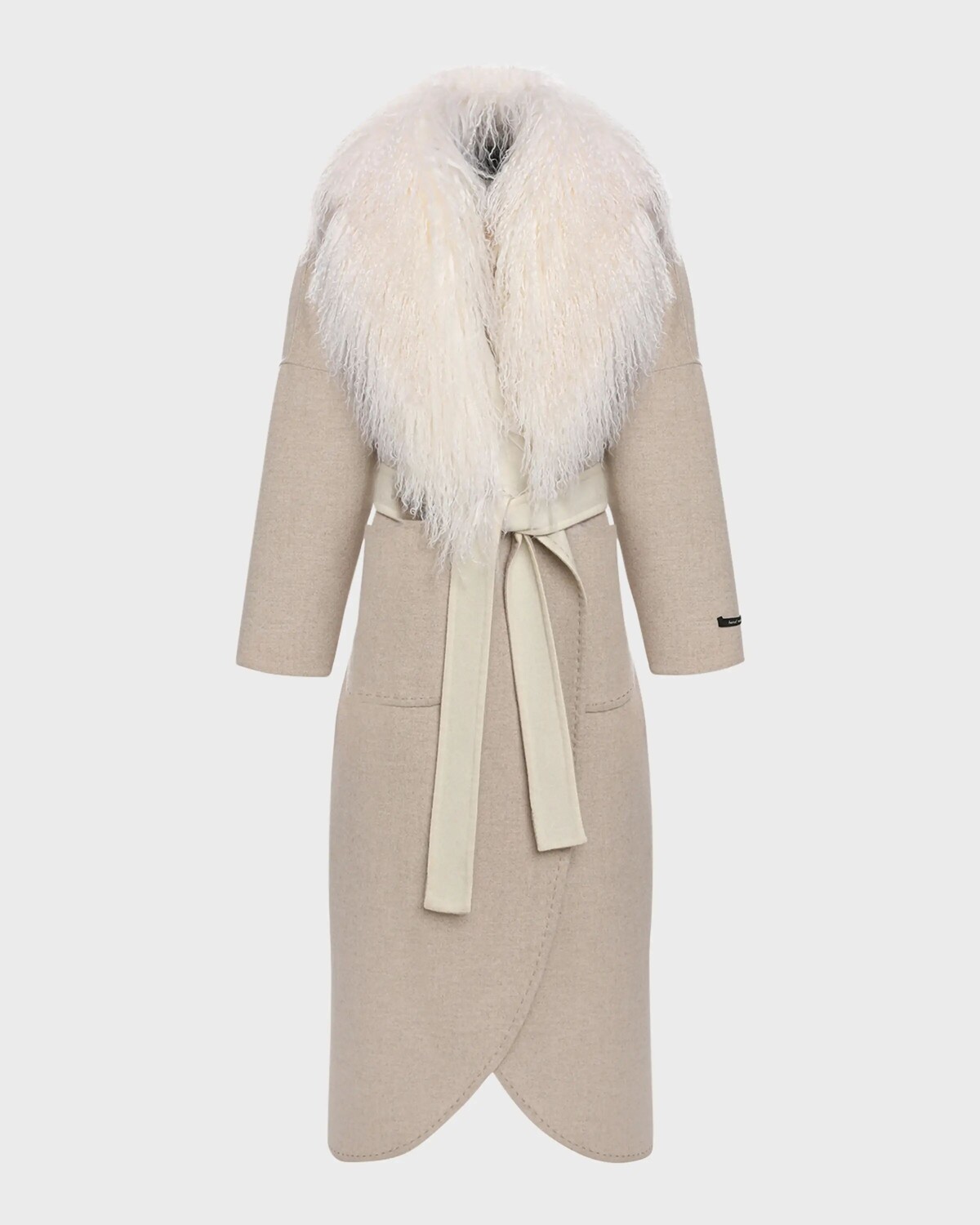 Пальто из шерсти и кашемира с воротником из монгольской овчины Gorski, бежевый 
Пальто из шерсти и кашемира с воротником из монгольской овчины Gorski, бежевый