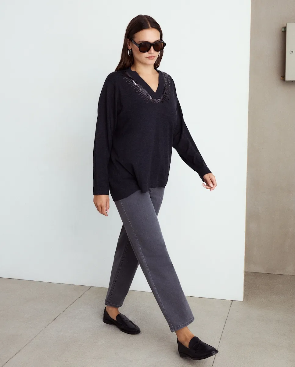 Женский джемпер с V-образным вырезом Couchel, антрацитовый
Женский джемпер с V-образным вырезом Couchel, антрацитовый