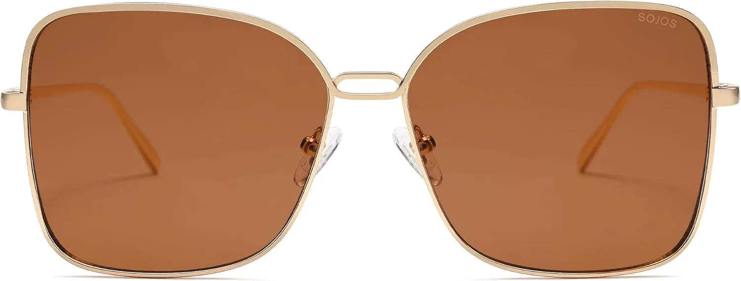 SOJOS Модные квадратные солнцезащитные очки большого размера для женщин и мужчин, защита от УФ-излучения UV400, дизайнерские очки SJ1082, Gold/Dark Brown
SOJOS Модные квадратные солнцезащитные очки большого размера для женщин и мужчин, защита от УФ-излучения UV400, дизайнерские очки SJ1082, Gold/Dark Brown