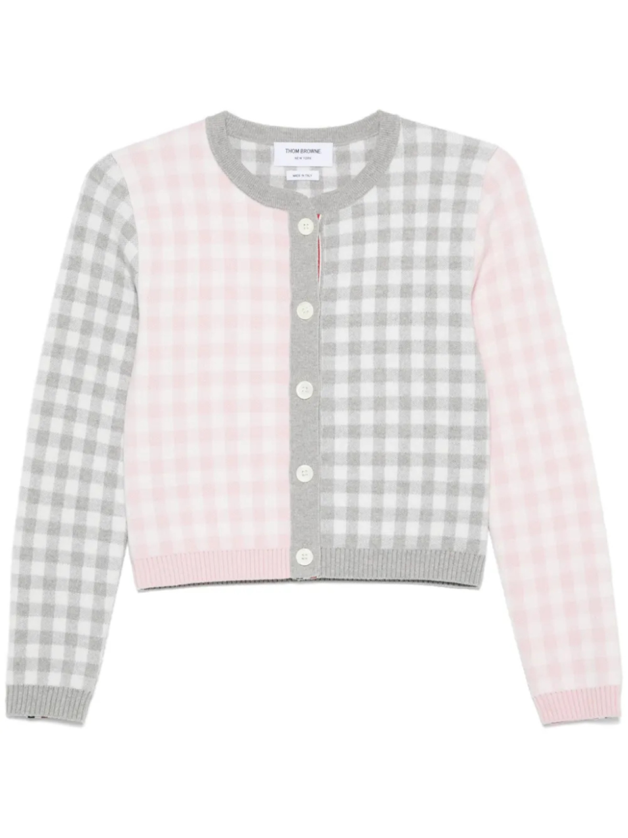 Thom Browne шерстяной кардиган в клетку гингем, серый 
Thom Browne шерстяной кардиган в клетку гингем, серый