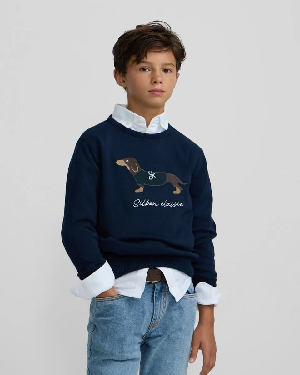 Детский свитер с собакой Silbon, синий
Детский свитер с собакой Silbon, синий