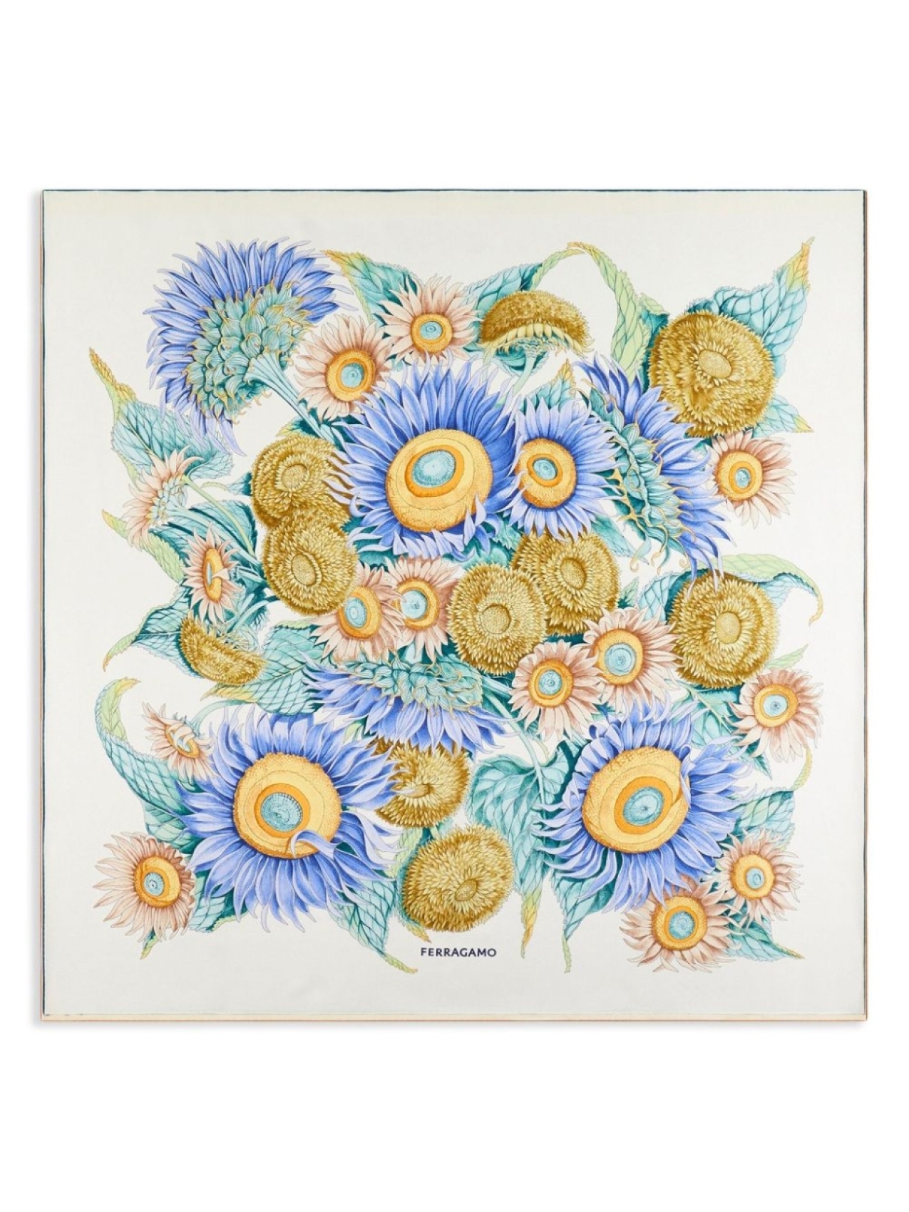 Шелковый шарф с принтом «Подсолнухи» от Ferragamo, синий
Шелковый шарф с принтом «Подсолнухи» от Ferragamo, синий