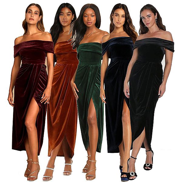 Женское бархатное вечернее платье миди с открытыми плечами и разрезом Yesfashion, Navy Blue
Женское бархатное вечернее платье миди с открытыми плечами и разрезом Yesfashion, Navy Blue