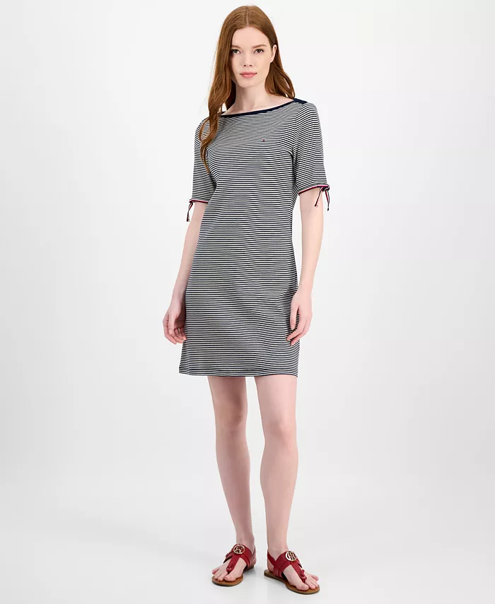 Женское платье из хлопка в полоску с лодочкой и завязками на рукавах Tommy Hilfiger, синий
Женское платье из хлопка в полоску с лодочкой и завязками на рукавах Tommy Hilfiger, синий