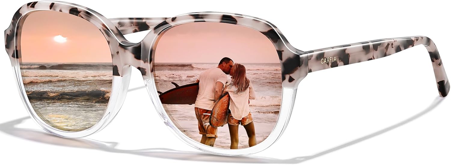Большие изогнутые поляризованные солнцезащитные очки CARFIA из ацетата для женщин с защитой от УФ-излучения, в стиле ретро, для безопасного вождения, 3. Pink White Tortoise Frame Pink Mirrored
Большие изогнутые поляризованные солнцезащитные очки CARFIA из ацетата для женщин с защитой от УФ-излучения, в стиле ретро, для безопасного вождения, 3. Pink White Tortoise Frame Pink Mirrored