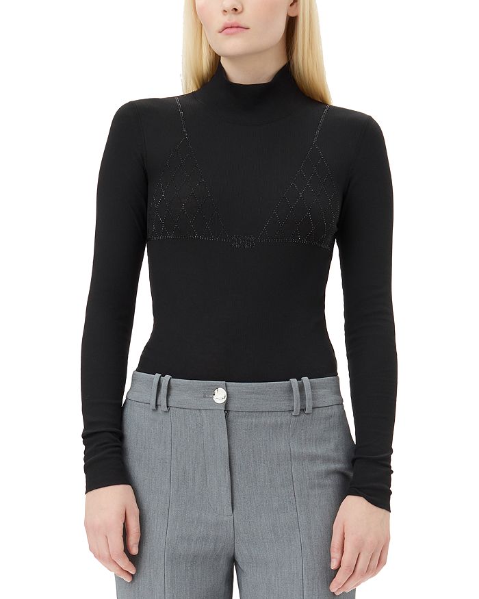 Топ в рубчик со стразами GANNI, черный
Топ в рубчик со стразами GANNI, черный