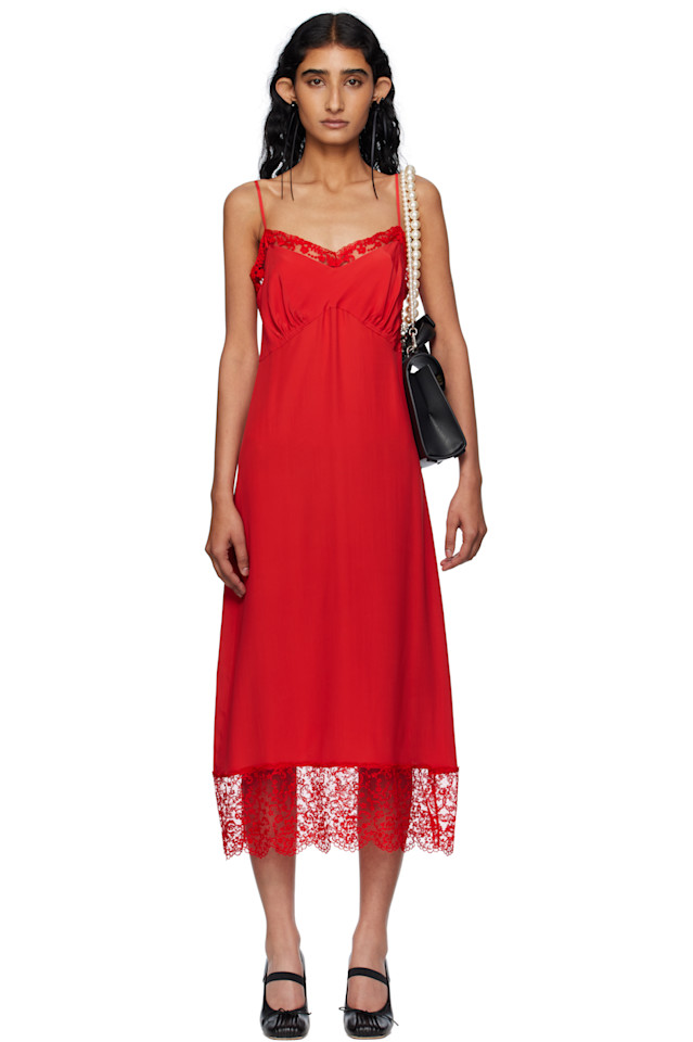 Глубокое кружевное платье-миди на бретелях Simone Rocha, красный
Глубокое кружевное платье-миди на бретелях Simone Rocha, красный