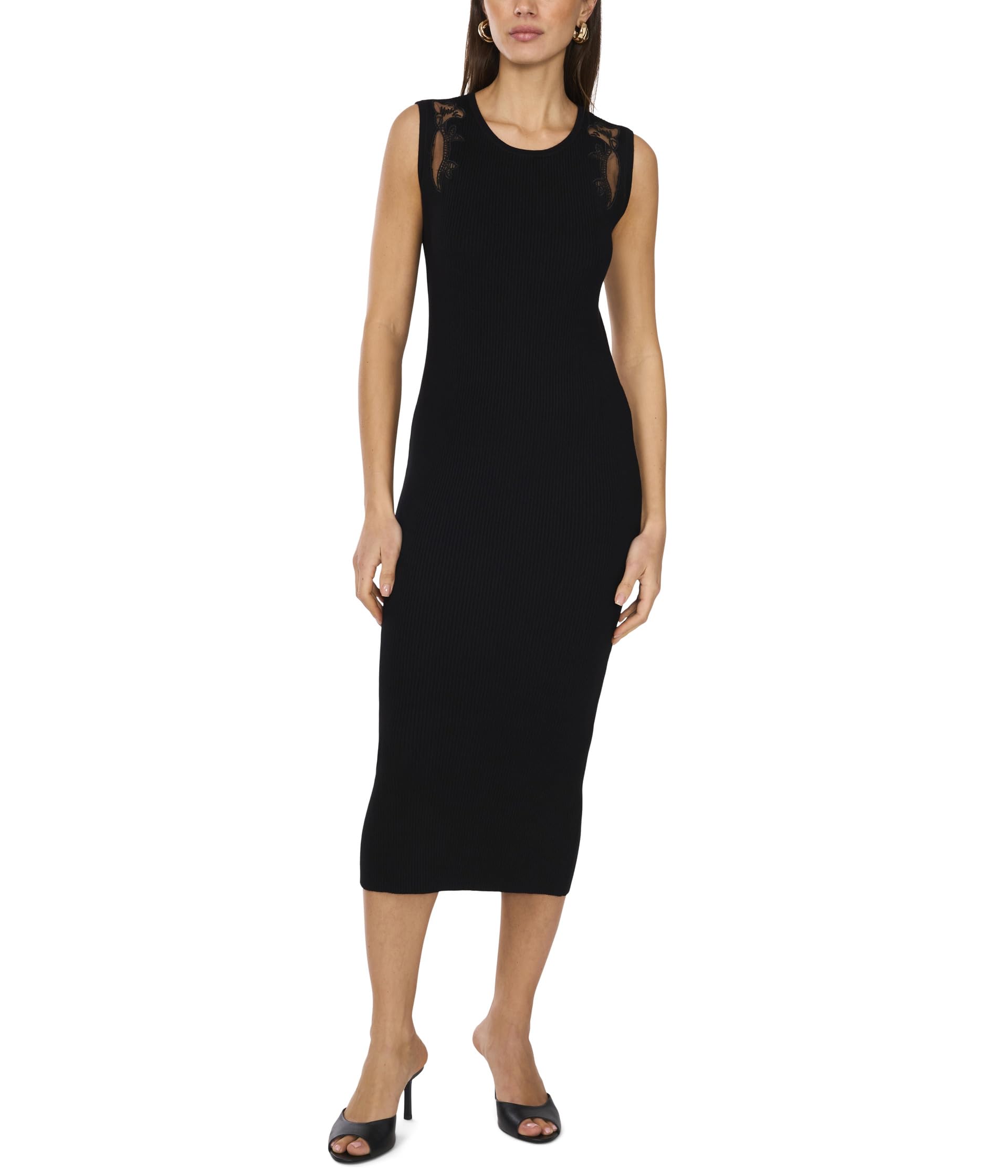 Платье Vince Camuto Crew Neck Tank Dress With Embroidery Mesh, Rich Black 
Платье Vince Camuto Crew Neck Tank Dress With Embroidery Mesh, Rich Black