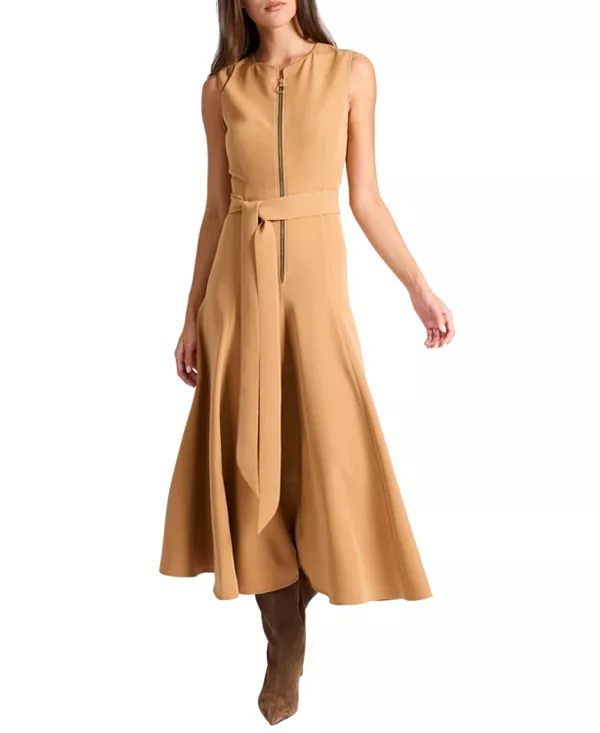 Солнечное миди-платье без рукавов с застежкой-молнией спереди из эластичного крепа. Santorelli, коричневый
Солнечное миди-платье без рукавов с застежкой-молнией спереди из эластичного крепа. Santorelli, коричневый