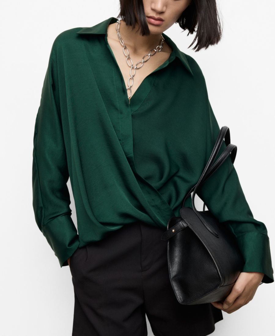 Женская атласная блузка с перекрестным кроем MANGO, Billiard Green
Женская атласная блузка с перекрестным кроем MANGO, Billiard Green