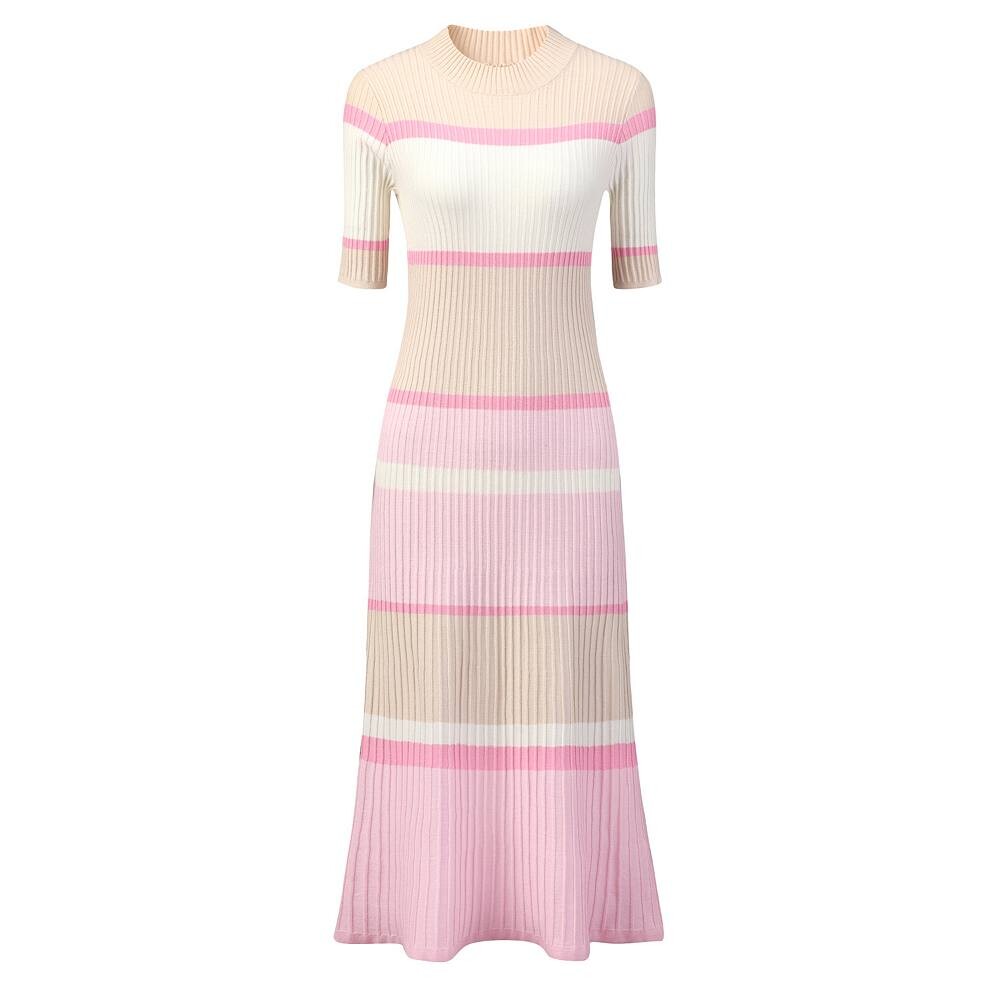 Женское полосатое платье миди, базовое трикотажное платье трапециевидной формы с короткими рукавами Hombety, розовый
Женское полосатое платье миди, базовое трикотажное платье трапециевидной формы с короткими рукавами Hombety, розовый