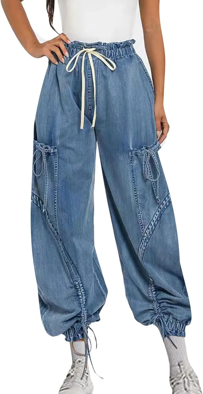 Джинсы для женщин Y2k с кулиской и широкими штанинами
Джинсы для женщин Y2k с кулиской и широкими штанинами