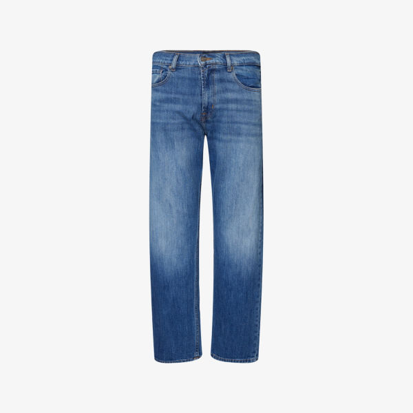 Прямые джинсы 7 For All Mankind из стрейч-денима, синий 
Прямые джинсы 7 For All Mankind из стрейч-денима, синий