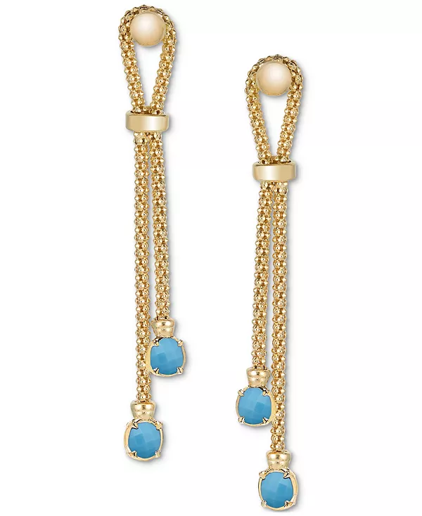 Серьги-Подвески из цепочек с ониксом и попкорном из стерлингового серебра с 14-каратным золотом (также доступны в вариантах с бирюзой, швейцарским голубым топазом и лазуритом) Macy'S, turquoise
Серьги-Подвески из цепочек с ониксом и попкорном из стерлингового серебра с 14-каратным золотом (также доступны в вариантах с бирюзой, швейцарским голубым топазом и лазуритом) Macy'S, turquoise