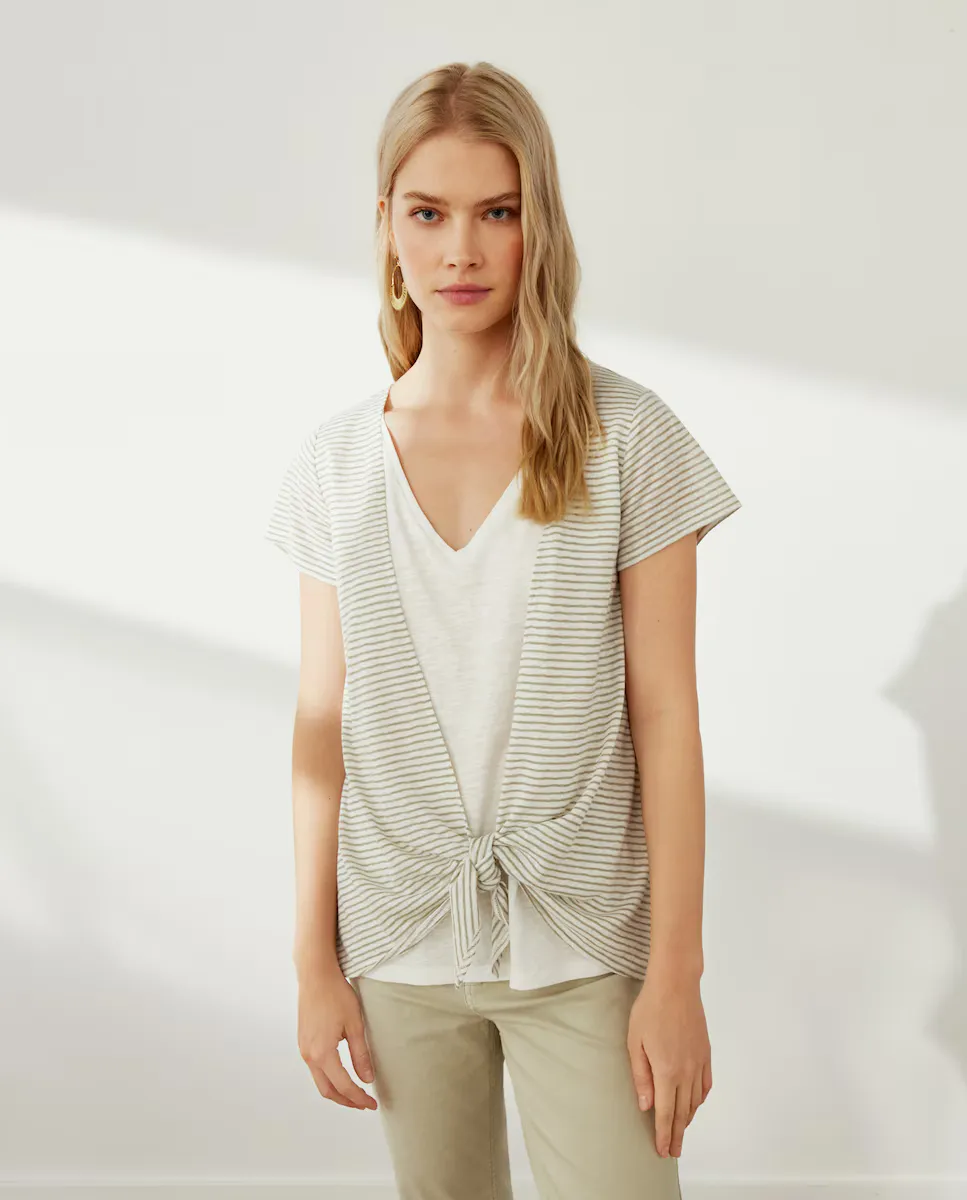 Женская футболка с коротким рукавом и полосатым принтом Southern Cotton, зеленый 
Женская футболка с коротким рукавом и полосатым принтом Southern Cotton, зеленый