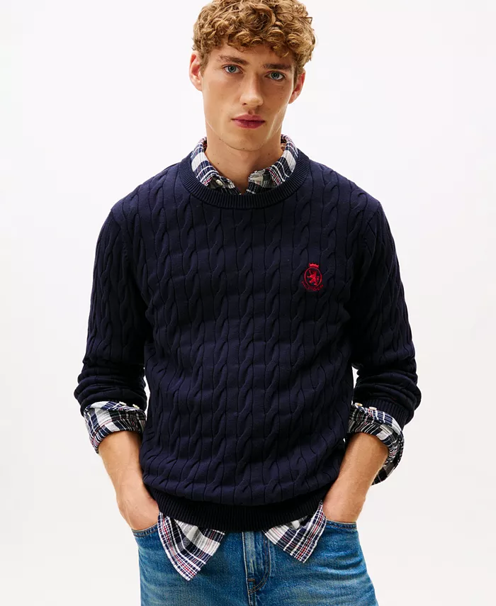 Мужской классический свитер с косой и гербом Tommy Hilfiger, синий
Мужской классический свитер с косой и гербом Tommy Hilfiger, синий