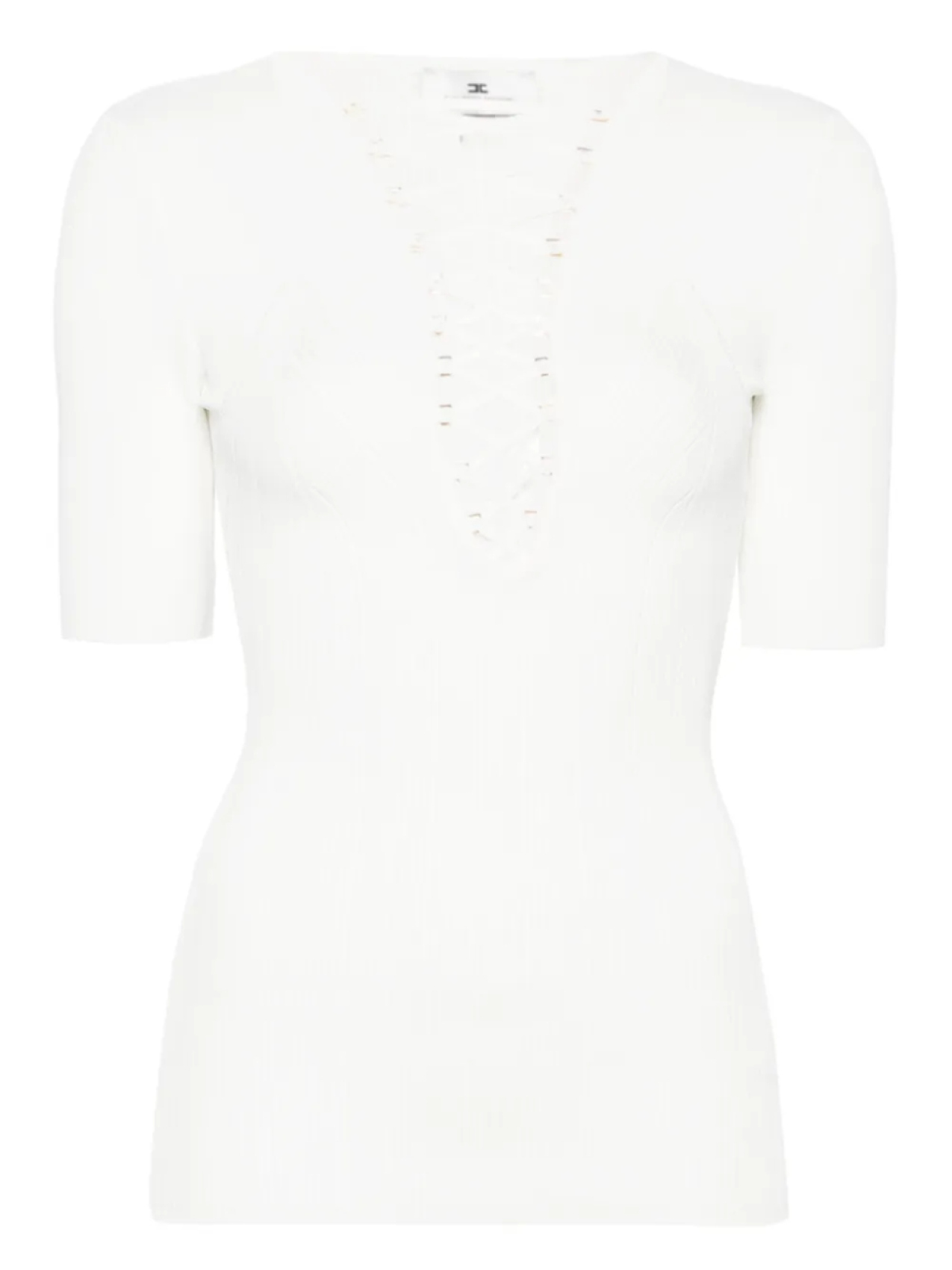 Вязаный топ с перекрещивающимися кружевами Elisabetta Franchi, белый
Вязаный топ с перекрещивающимися кружевами Elisabetta Franchi, белый