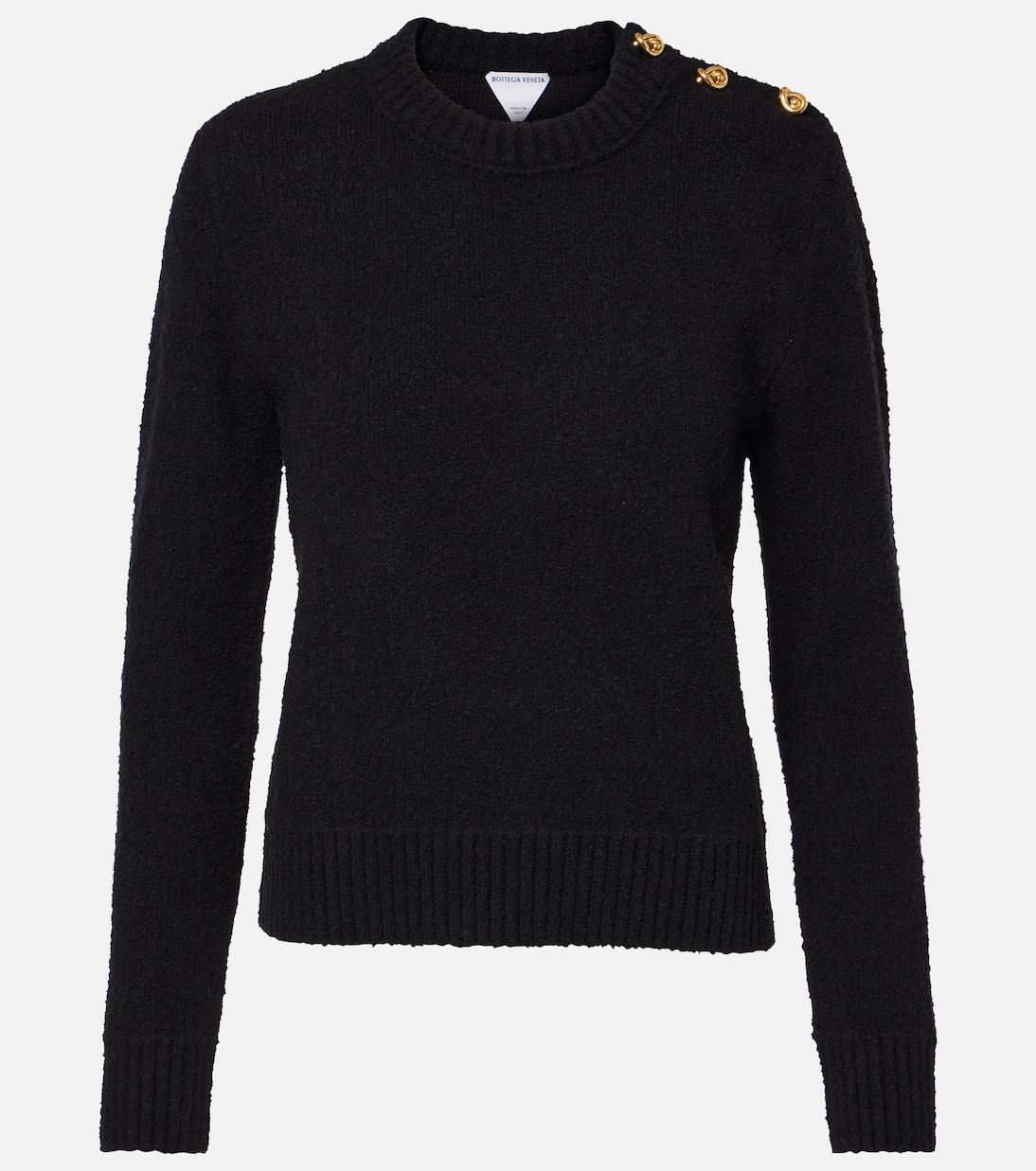Вязаный свитер из шерсти узлами Bottega Veneta, черный
Вязаный свитер из шерсти узлами Bottega Veneta, черный