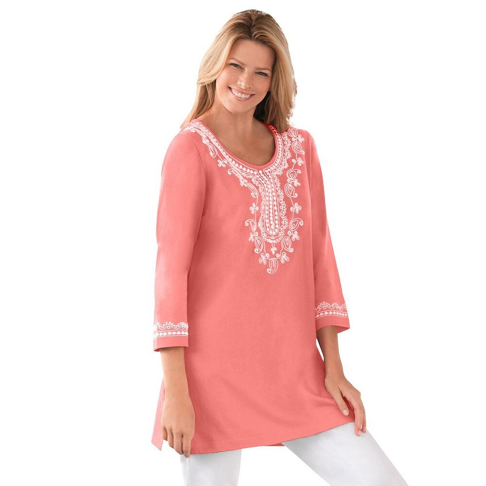 Женщина в женской трикотажной тунике больших размеров с вышивкой Woman Within, цвет Sweet Coral 
Женщина в женской трикотажной тунике больших размеров с вышивкой Woman Within, цвет Sweet Coral