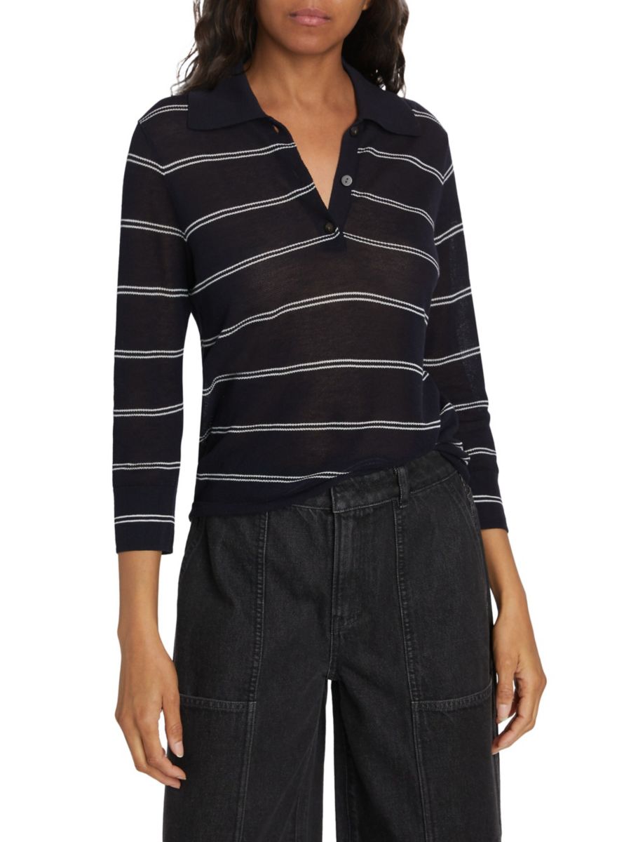 Полосатая футболка-поло из хлопка пике Vince, цвет Coastal Off White
Полосатая футболка-поло из хлопка пике Vince, цвет Coastal Off White