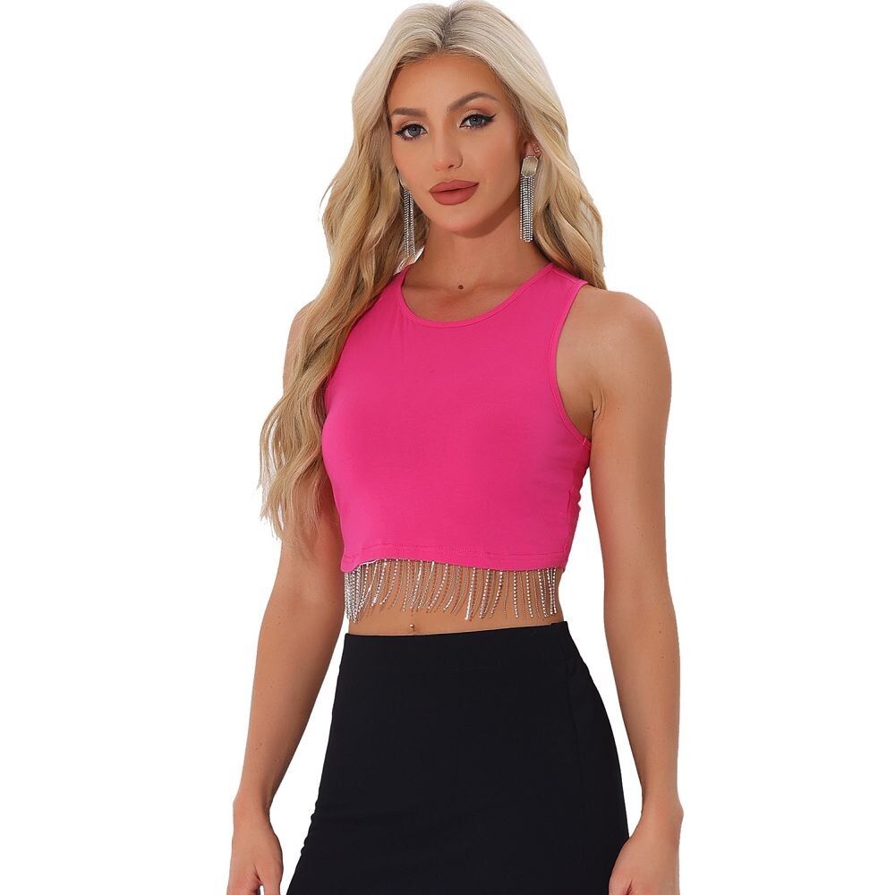Укороченные топы для вечеринок для женщин, укороченный топ без рукавов со стразами и бахромой, круглый вырез ALLEGRA K, цвет Hot Pink
Укороченные топы для вечеринок для женщин, укороченный топ без рукавов со стразами и бахромой, круглый вырез ALLEGRA K, цвет Hot Pink