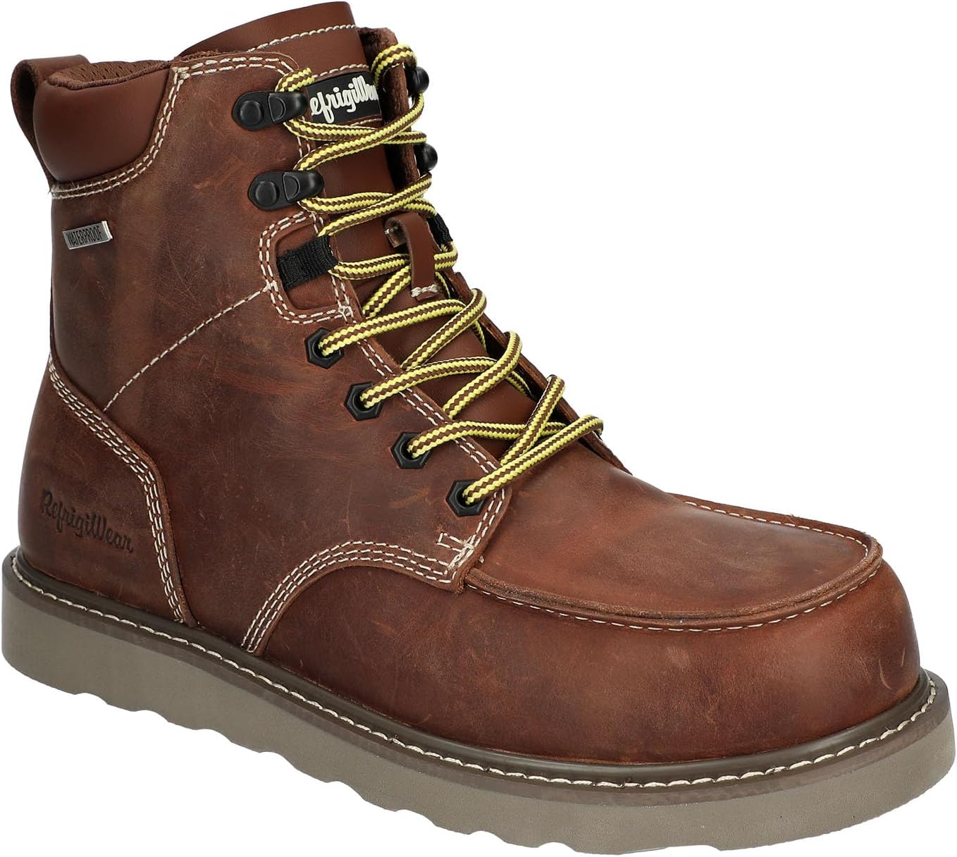 Мужские классические утепленные кожаные водонепроницаемые с противоскользящей подошвой ботинки RefrigiWear с носком типа мокасин, коричневый
Мужские классические утепленные кожаные водонепроницаемые с противоскользящей подошвой ботинки RefrigiWear с носком типа мокасин, коричневый