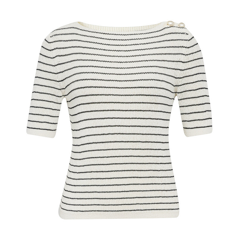 Вязаный топ Deep Breath с жемчужными пуговицами, абрикосовый с черными полосками
Вязаный топ Deep Breath с жемчужными пуговицами, абрикосовый с черными полосками