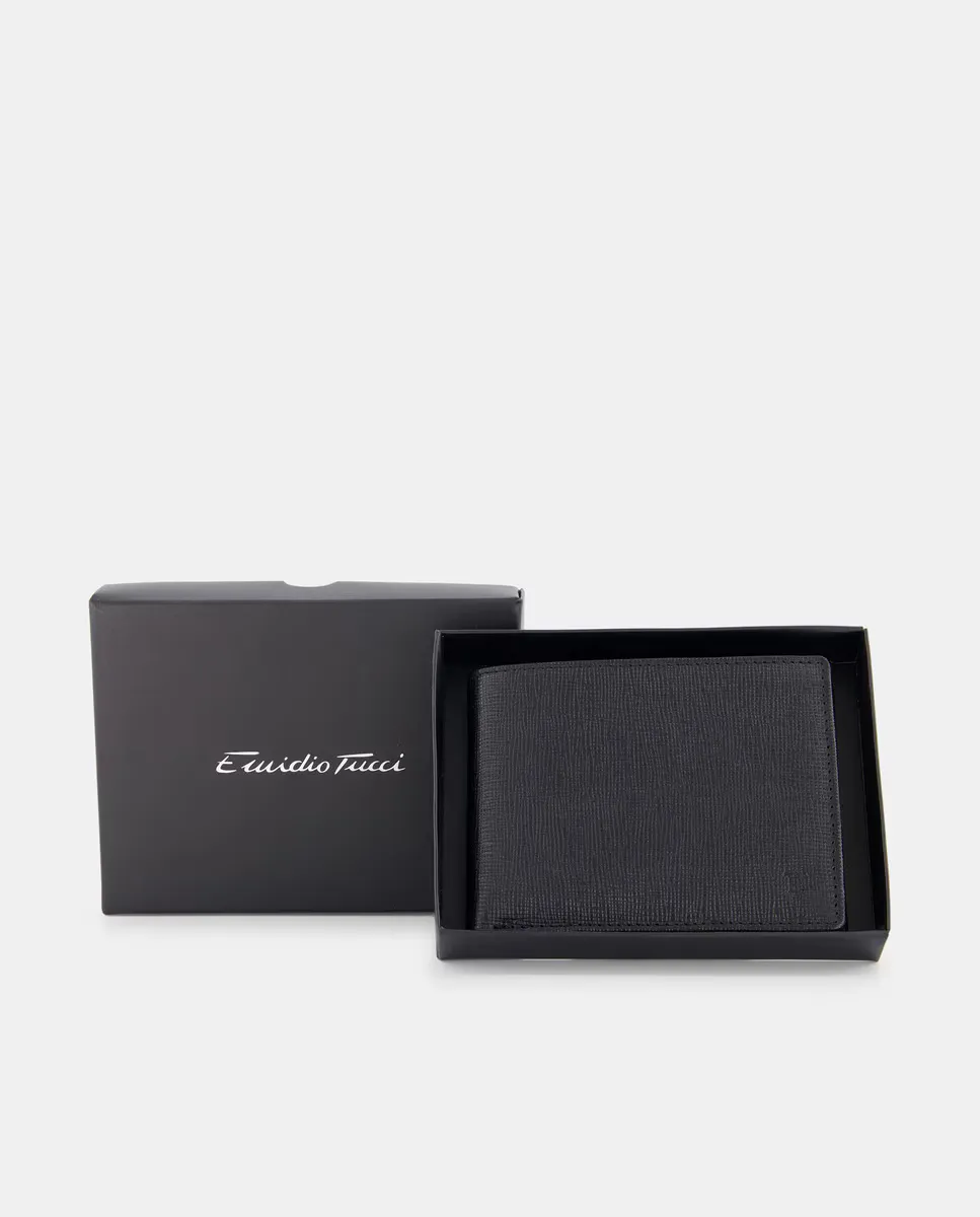 Горизонтальный кошелек с визитницей и портмоне из сафьяновой кожи Emidio Tucci, черный