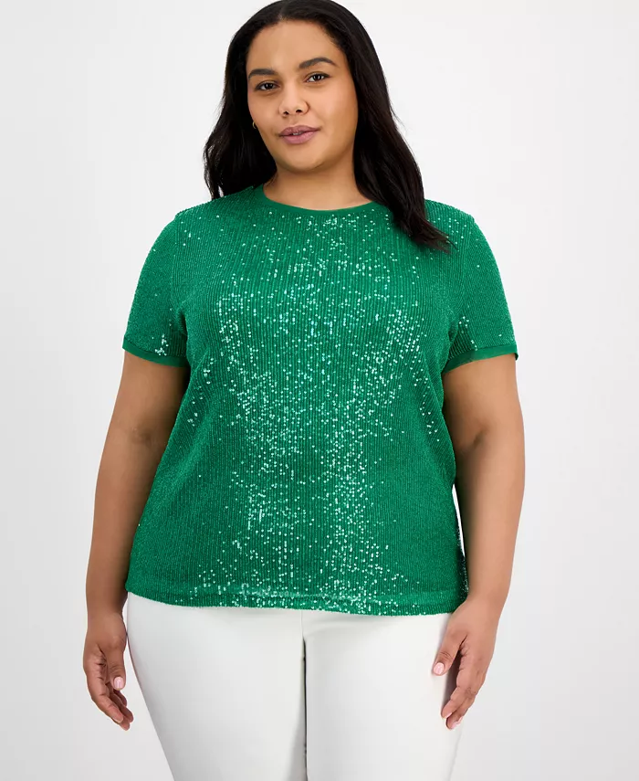 Плюс сайз топ с коротким рукавом и пайетками Anne Klein, зеленый
Плюс сайз топ с коротким рукавом и пайетками Anne Klein, зеленый