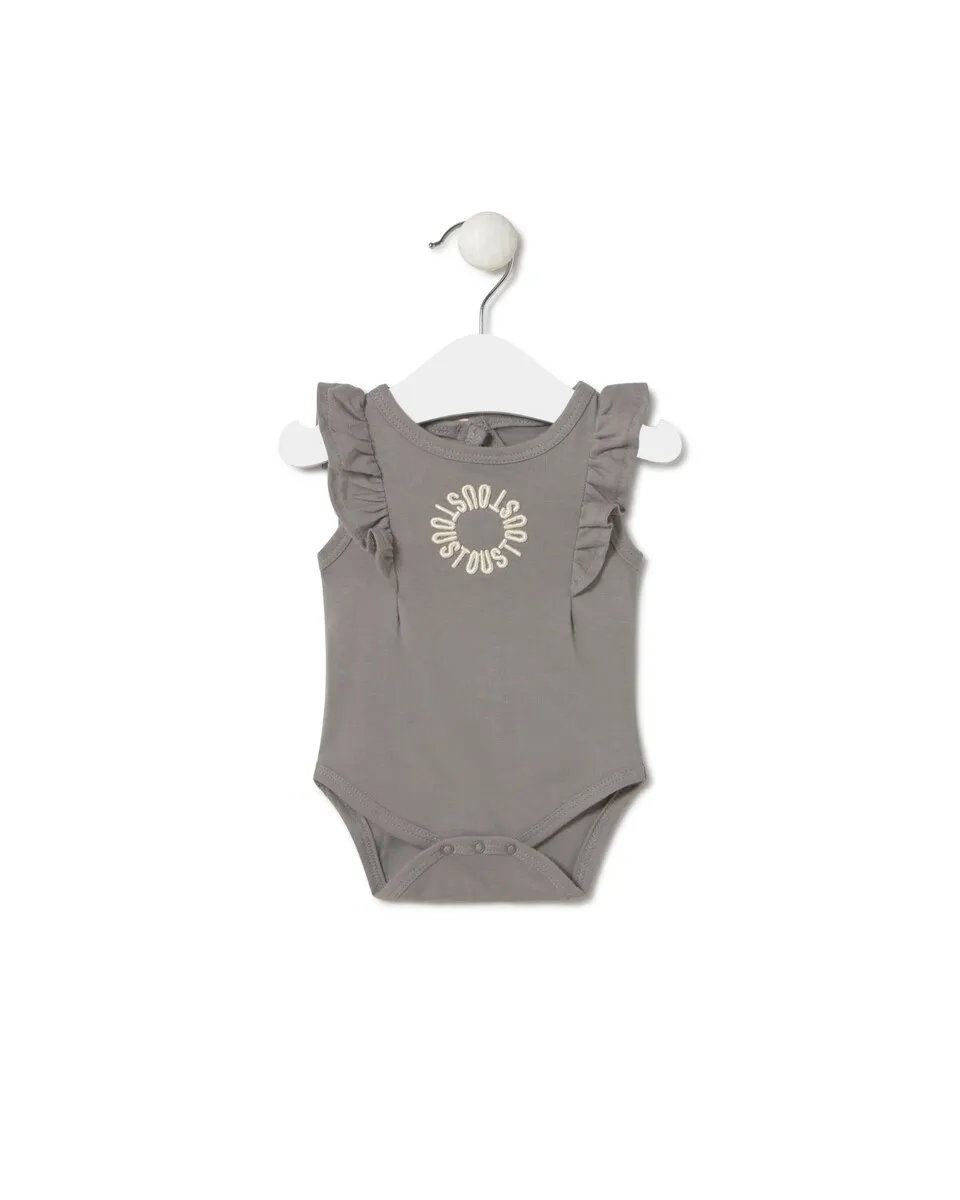 Боди для девочки с оборками из гладкокрашеного хлопка Tous, серый 
Боди для девочки с оборками из гладкокрашеного хлопка Tous, серый