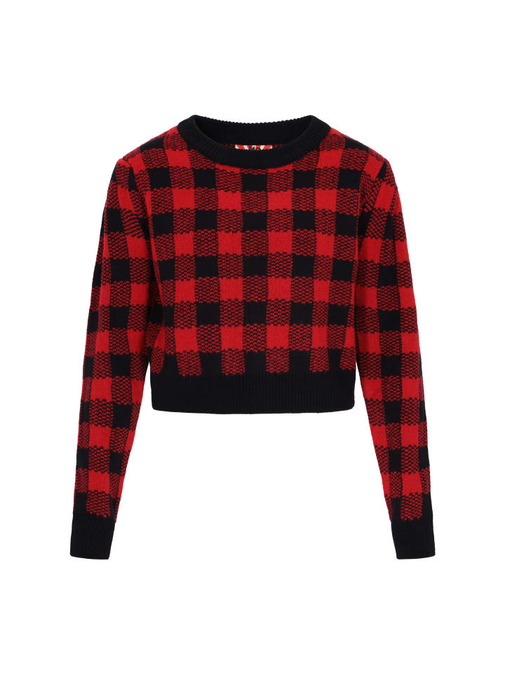 Женский свитер черного темно-красного цвета myMo ROCKS
Женский свитер черного темно-красного цвета myMo ROCKS