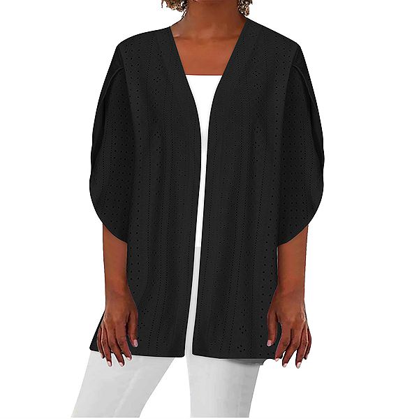 Женский легкий кардиган с ажурными люверсами, 3/4 рукава и открытым передом Elitespirit, Black
Женский легкий кардиган с ажурными люверсами, 3/4 рукава и открытым передом Elitespirit, Black